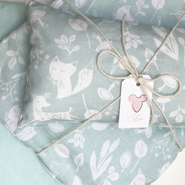 Cotton Doll Bedding Set – Handmade Quilt & Pillow, Woodland Print