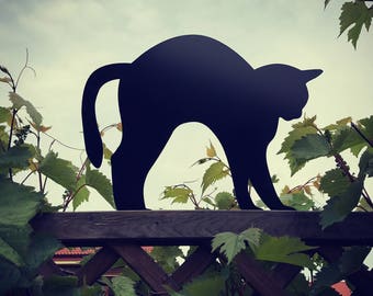 Schwarze Katze „Fuslapa“ - Metallfigur für den Gartenzaun