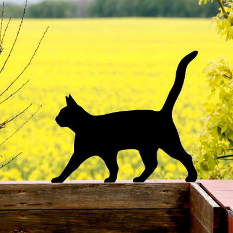 Black cat Lolek tin figure for the garden on the fence garden decoration image 1