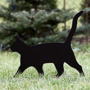 Black cat Lolek tin figure for the garden on the fence garden decoration image 2