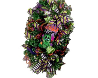 Halloween spooky Frankenstein wreath, front door fall decor