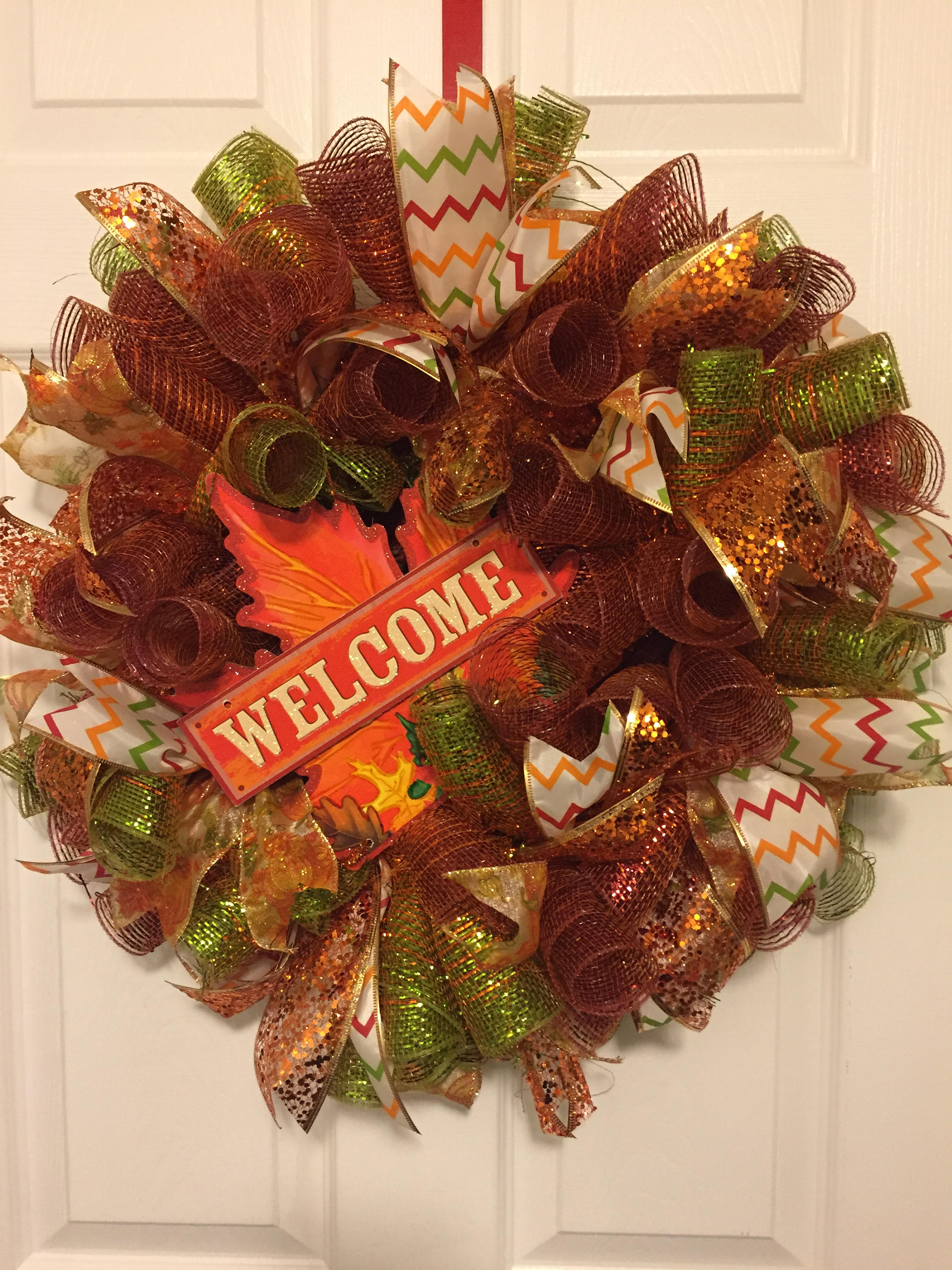 Fall Maple Leaf Welcome Wreath, Orange Copper Deco Mesh - Etsy