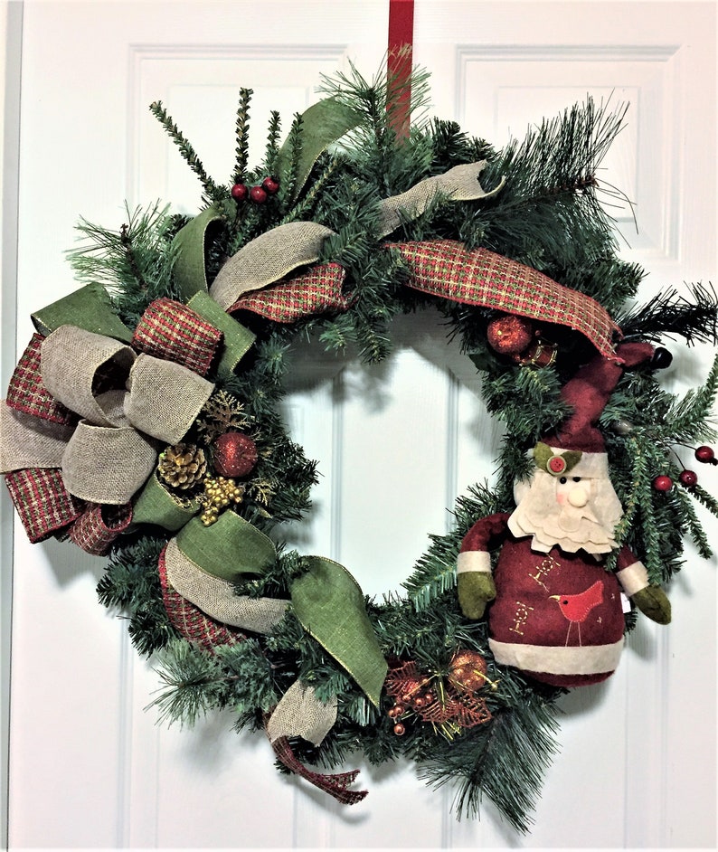 Weihnachten Rustikal Kiefer Kranz Für Haustür Weihnachtsdekoration Primitive Santa Kranz Urlaub Wohnkultur Weihnachten Willkommen Kranz