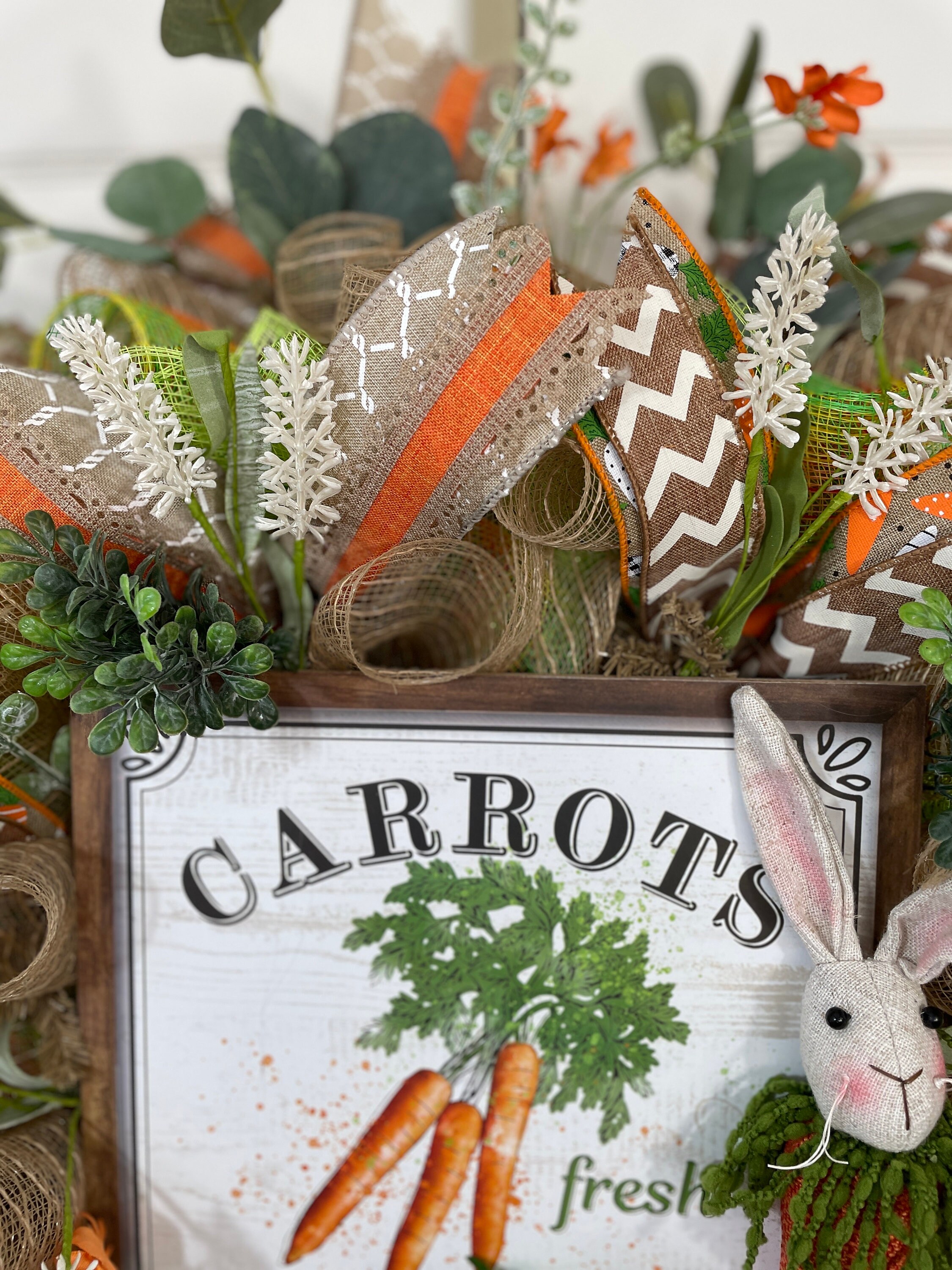 Easter Peter Rabbit Wreath, Bunny Decor, Carrots Sign - Etsy