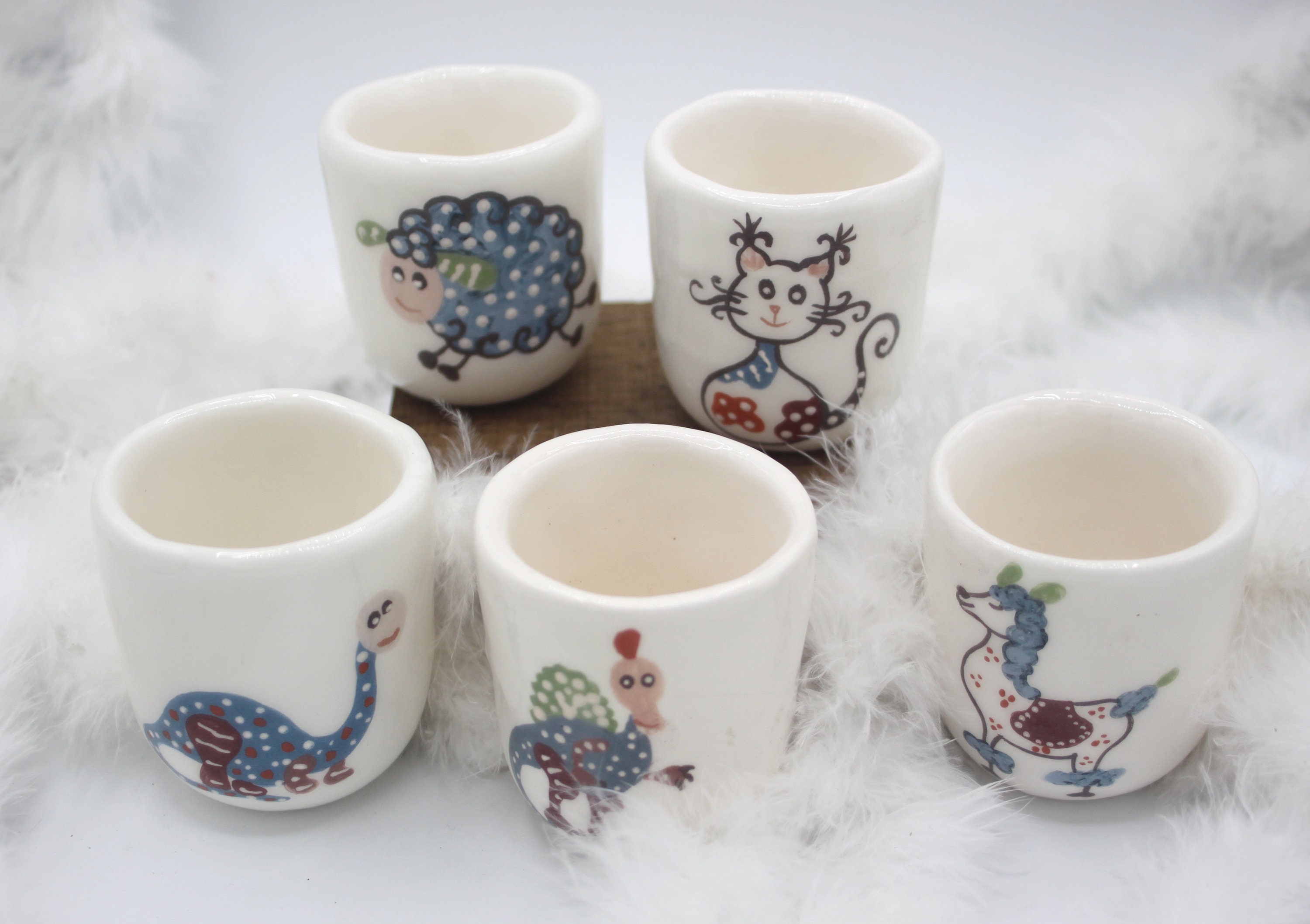 Au Choix Tasses Enfants ou Adulte en Céramique Artisanale - Motifs Chat, Mouton, Dinosaure Lama