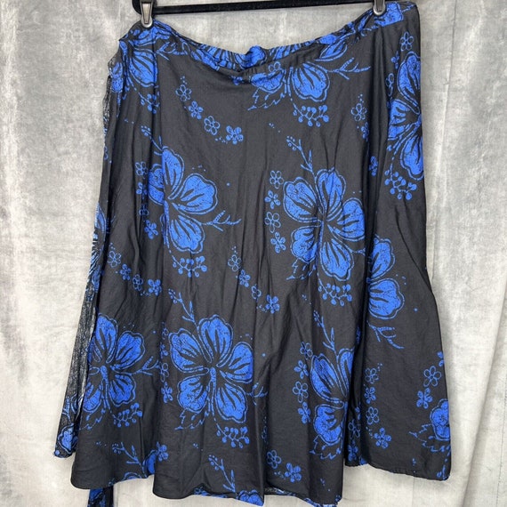 Vintage Wrap Skirt Cotton Black Floral Hibiscus 9… - image 1
