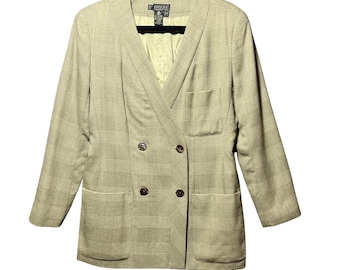 Vintage 90s Episode 100% Wool Glen Plaid Double Breasted Blazer Size 10