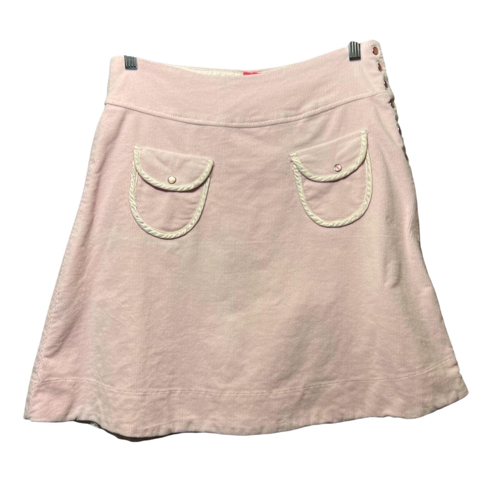 Y2K Charlotte Russe Pink Corduroy Mini Skirt M Snap Side Satin