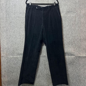 Vintage 80s Corduroy Pants Korean Tailored Black Pleated High Waisted Wide Leg