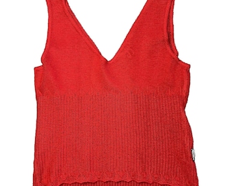 Vintage Y2K Top Large Red Knit Tank Top V Neck XOXO Ribbed Sleeveless