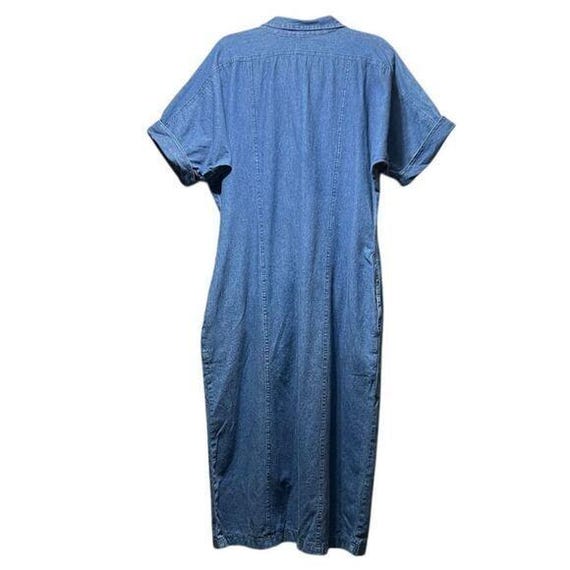 Spencer Alexis Vintage 90s Large Denim Button Down Maxi Shirt Dress Safari Style