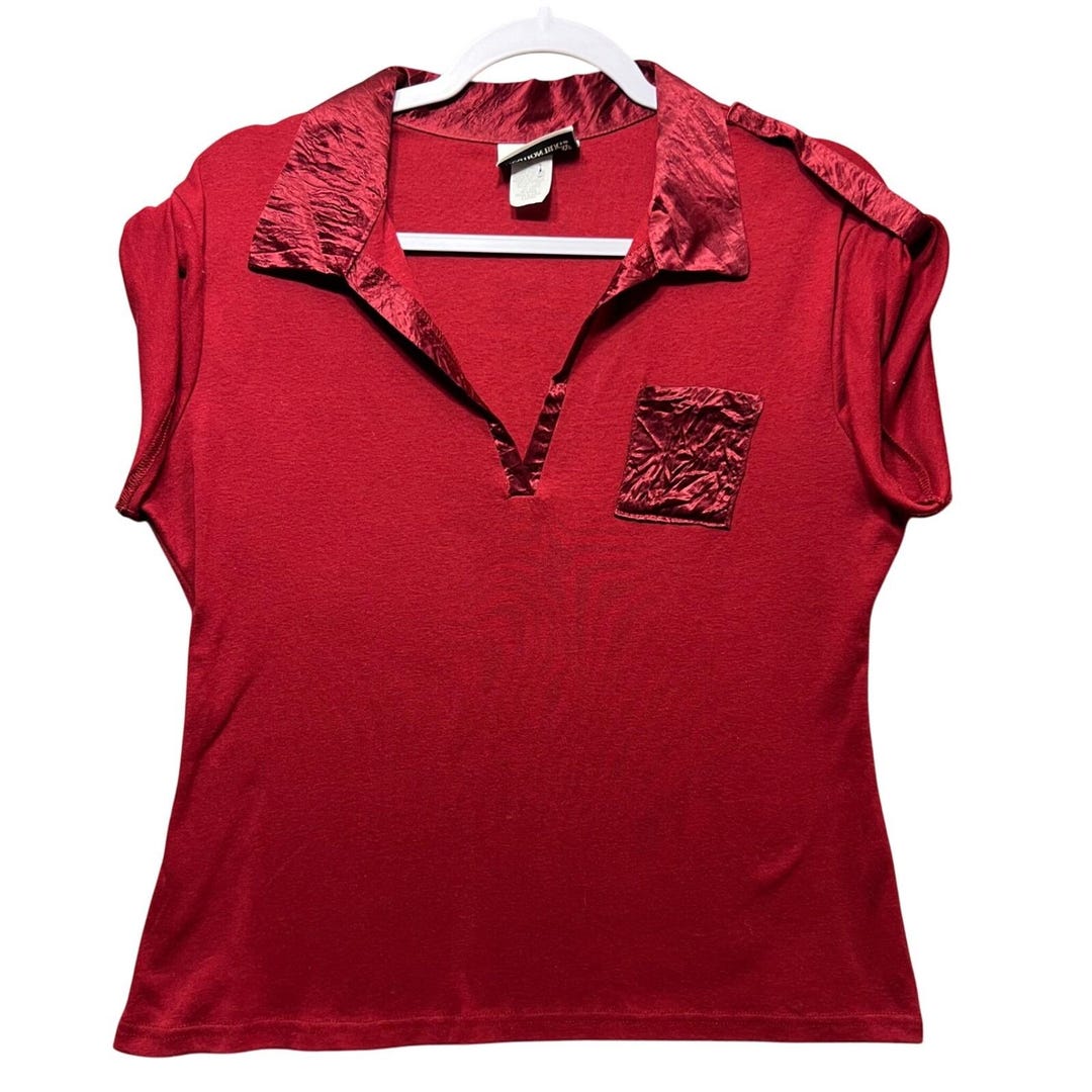 Vintage Y2K Fashion Bug Red Polo Shirt Acetate Trim Short Sleeve