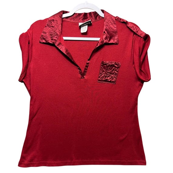Vintage Y2K Fashion Bug Red Polo Shirt Acetate Trim Short Sleeve
