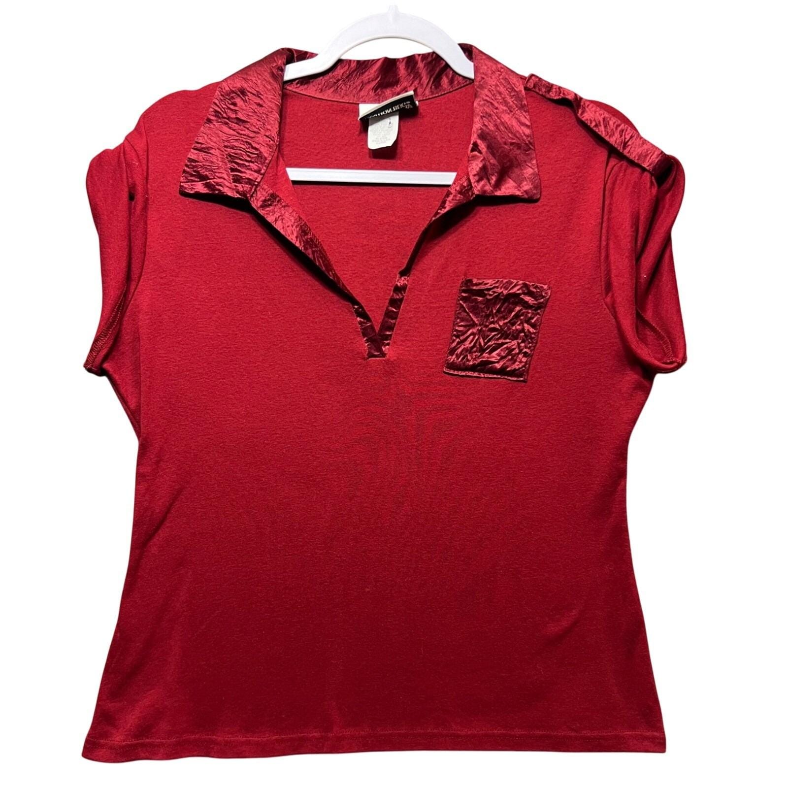 Vintage Y2K Fashion Bug Red Polo Shirt Acetate Trim Short Sleeve