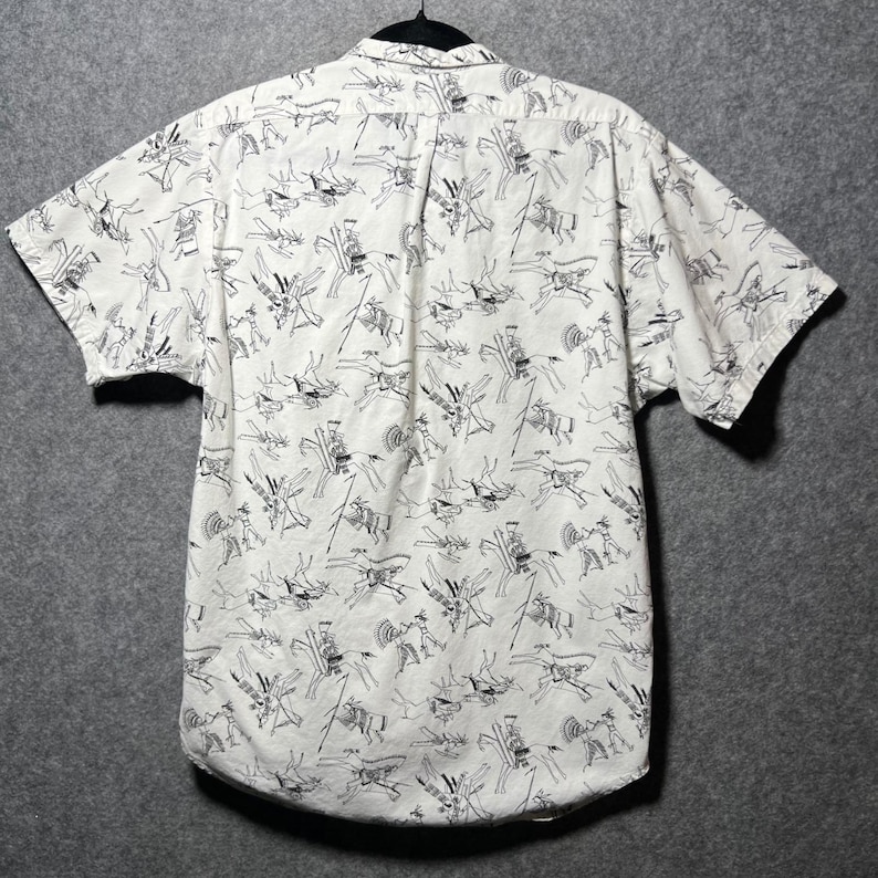Vintage Gramicci Short Sleeve Button Up Shirt Southwestern White Horse Print M image 7