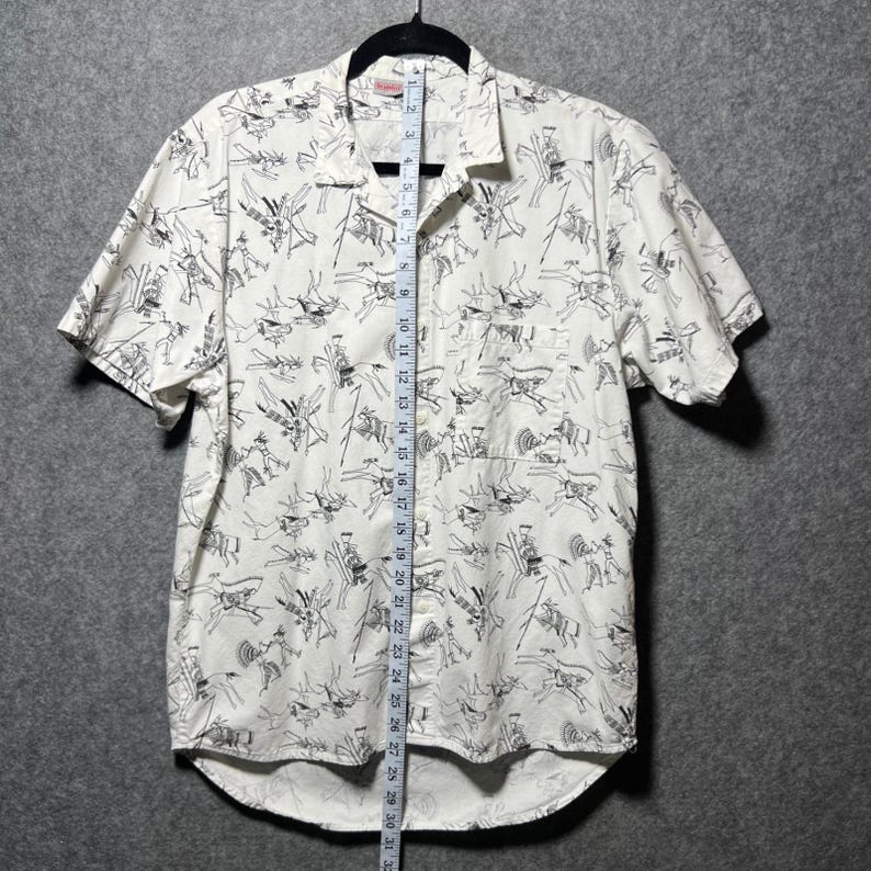 Vintage Gramicci Short Sleeve Button Up Shirt Southwestern White Horse Print M image 3