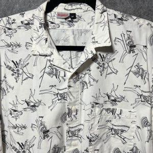 Vintage Gramicci Short Sleeve Button Up Shirt Southwestern White Horse Print M image 6