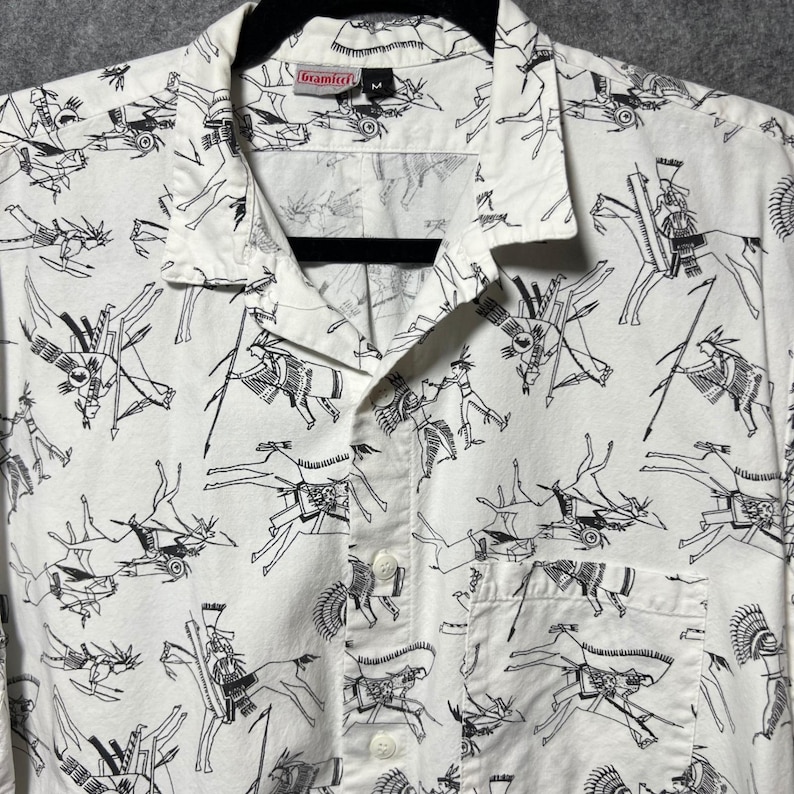 Vintage Gramicci Short Sleeve Button Up Shirt Southwestern White Horse Print M image 6