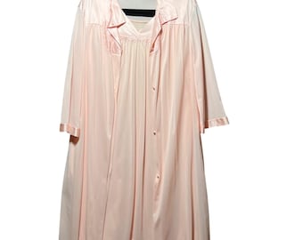 Vintage Vanity Fair Pink Peignoir Set Robe Nightgown Antron III Nylon Large L