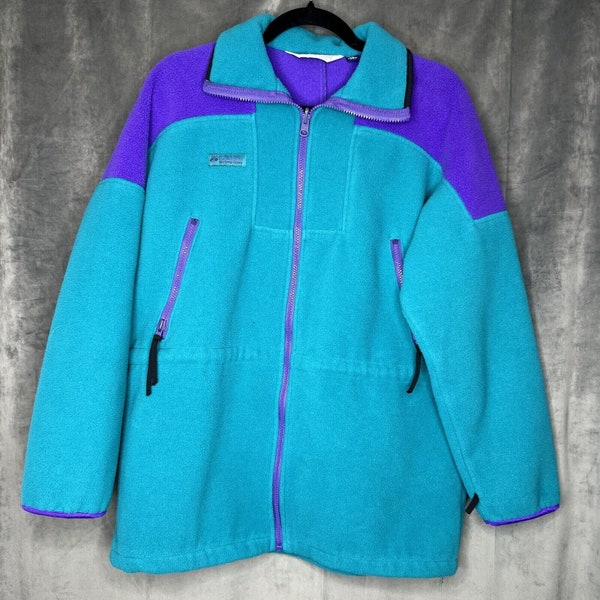 Vintage Columbia Fleece Jacket Medium 90s Color Block Turquoise Purple Zip Up