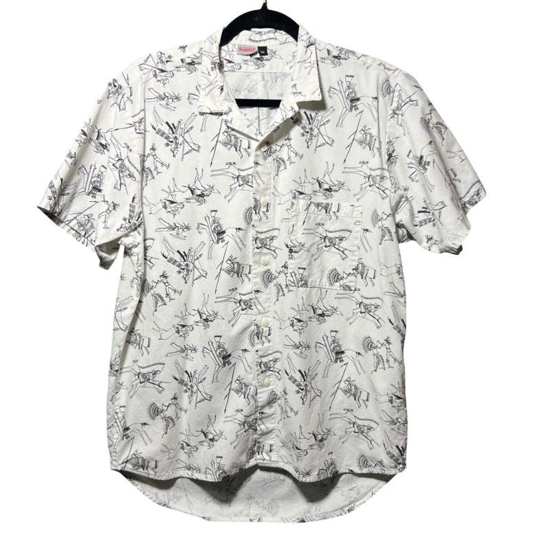 Vintage Gramicci Short Sleeve Button Up Shirt Southwestern White Horse Print M image 1