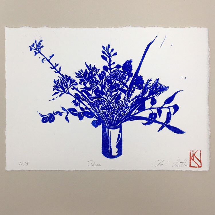 Blue Spring Bouquet Linocut Original Handcarved Linoprint - Etsy