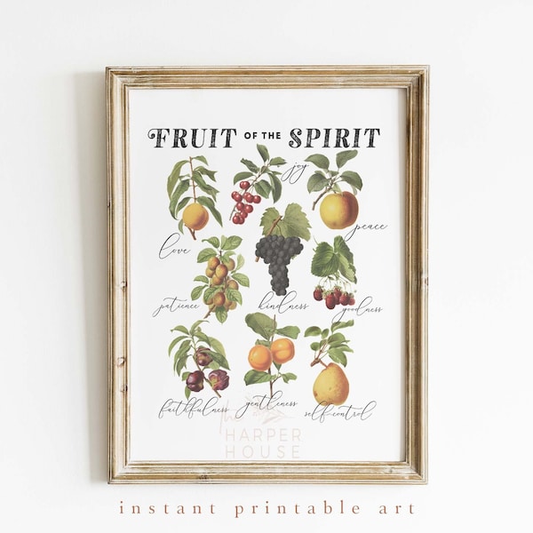 Fruit of the Spirit Wall Art, Galatians 5:22-23, Christian Wall Decor, Bible Verse Wall Art, Art Prints, Printable Wall Art, Baptism Gift