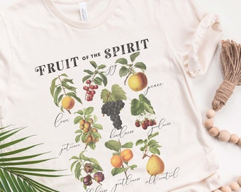 Fruit of the Spirit, Christian Shirts & Gifts for Women, Botanical Shirt, Galatians 5 22, Bible, Vintage Fruit Illustrations