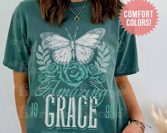 Amazing Grace Comfort Colors Tshirt Christian Shirts for Women Mothers Day Gift Idea Christian Graphic Tees Bible Verse Shirt Vintage Jesus