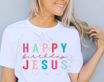 Happy Birthday Jesus Shirt for Women Christmas Tshirt Christian Christmas True Story Nativity Jesus is the Reason for the Season Holiday Tee