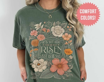 He is Risen Easter Shirt Comfort Colors Christian Shirts for Women Bible Verse Aesthetic Clothing Oversized Tshirt Vintage Jesus Shirt Cute