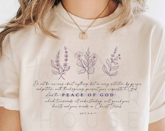 Do Not Be Anxious Philippians 4 6-7 Christian Shirts for Women Bible Verse Botanical Shirt Religious Gifts