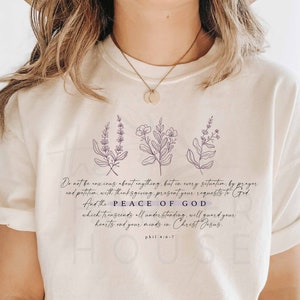 Do Not Be Anxious Philippians 4 6-7 Christian Shirts for Women Bible Verse Botanical Shirt Religious Gifts