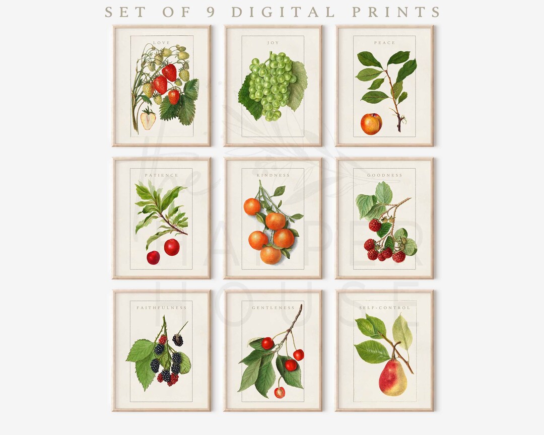 Fruit of the Spirit Wall Art Set of 9, Bible Verse Wall Art, Scripture ...