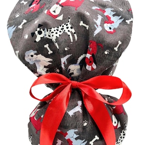 Dog Print Ponytail Scrub Cap: Handmade Cotton Surgical Hat