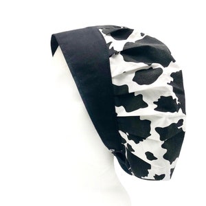 Holy Cow Print Bouffant Scrub Cap: Reinforced Headband, Comfort Fit