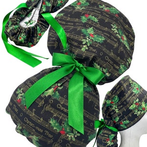 Christmas Ponytail Scrub Cap: Handmade Cotton Holiday Workwear