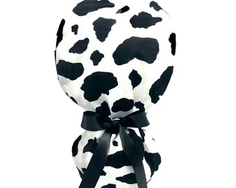 Cow Print Ponytail Scrub Cap: Handmade Cotton Surgical Hat
