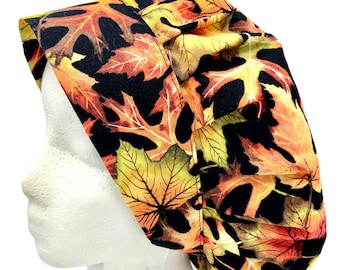 Falling Leaves Bouffant Scrub Cap: Handmade Cotton Comfort Fit