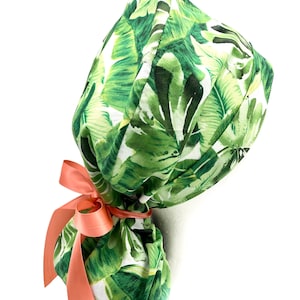 Tropical Scrub caps, Florida OR scrub hats, ponytail scrub cap, medical cap for healthcare workers. Choose tie backs, 4 color options!