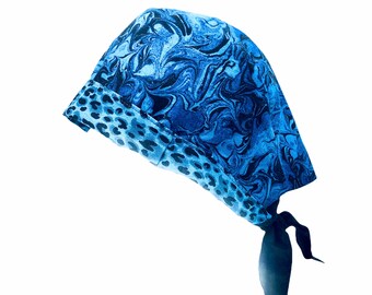 Sharks in Blue lightweight cotton working hat with elastic pocket for a comfort wear. Scrub Caps