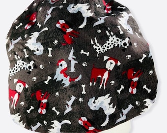 Dog Print Scrub Cap: Women's Bouffant Surgical Hat, Reinforced Band