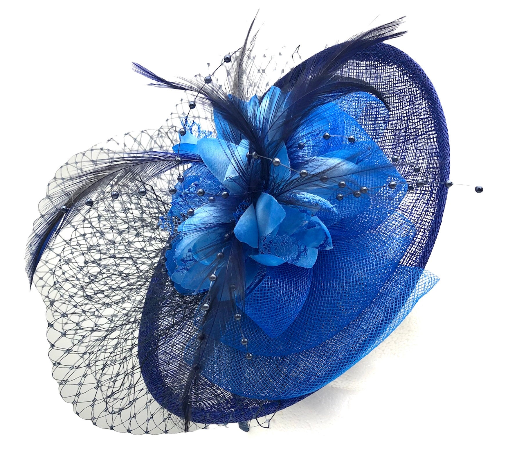 Blue Fascinator Saucer Wedding Hat Shades of Blue Striking Etsy