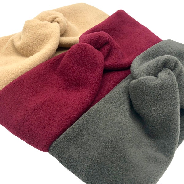 Turban Headbands, ear muffs, ear warmers, super warm stretchy anti pill fleece twist knot turban headbands. Select from 12 color options.