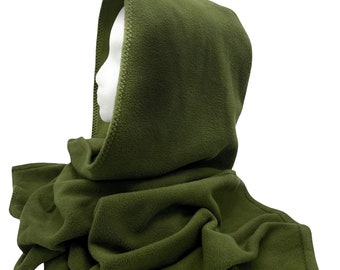 Fleece Hooded Scarf: Handmade Winter Warmer, select from 11 color options!