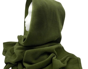 Hooded Scarf, stay super warm this winter, anti pill plush fleece hood scarf, Olive Green, or, you select a favorite from 11 color options!