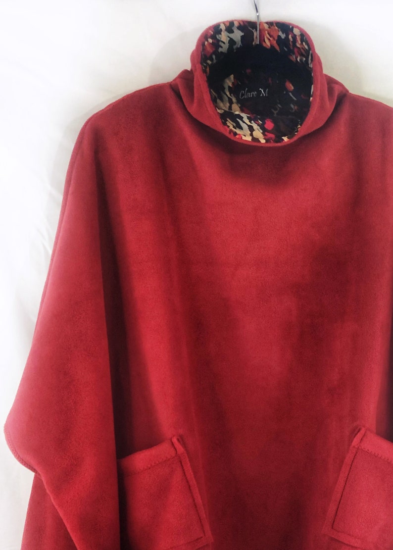 Red Poncho Plush Red Fleece Poncho With Cowl Neck Two Patch - Etsy