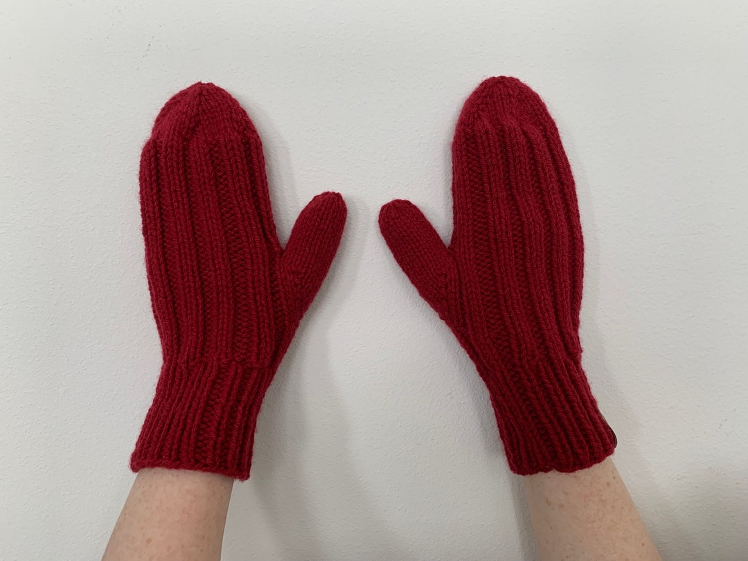 Red Hand Knit, Rib Knit Mittens - Etsy