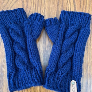 Navy Blue Hand Knit Fingerless Gloves, Fingerless Mittens