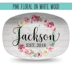 Custom Floral Wreath Personalized Platter | Choose Your Design | Wedding • Shower • Anniversary • Housewarming